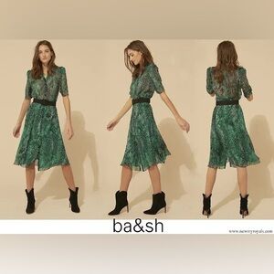 ba&sh Button Down Maxi shirt dress chiffon green animal print bohemian hippie